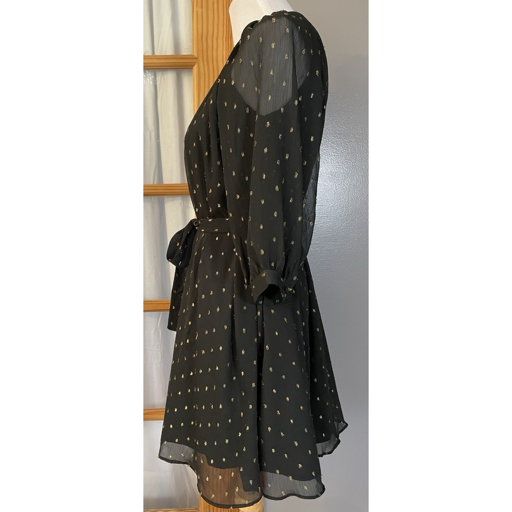 90s Ann Taylor Belted Dress PS Black Metallic Gold Sheer Goth Modern Party City - Picture 4 of 15